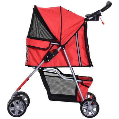 4 Wheel Dog Pet Stroller Dog Cat Carrier Folding Sunshade Canopy with Brake, Red Dog Bike Trailers & Strollers   at Gallery Canada