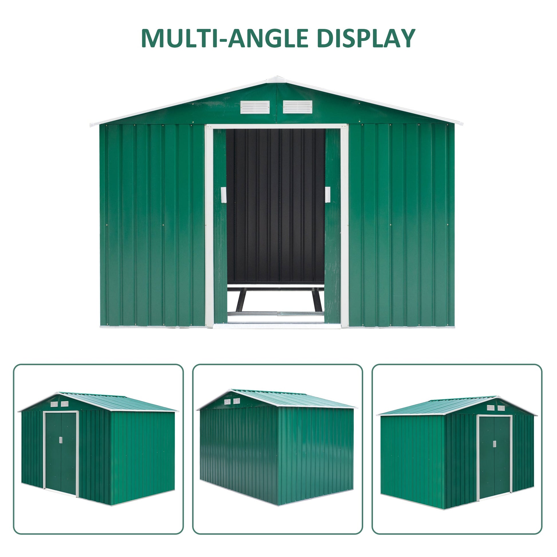 9.1' x 6.4' x 6.3' Garden Storage Shed w/Floor Foundation Outdoor Patio Yard Metal Tool Storage House w/ Double Doors Green Sheds   at Gallery Canada