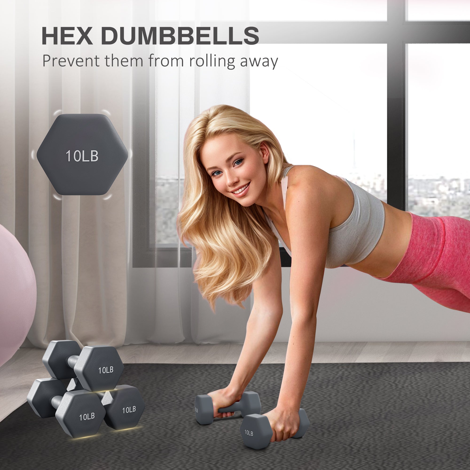 2 x 10LBS Hexagonal Dumbbells, Set of 2 Weights with Non-Slip Grip for Home Gym Workout Dumbbells & Barbells at Gallery Canada