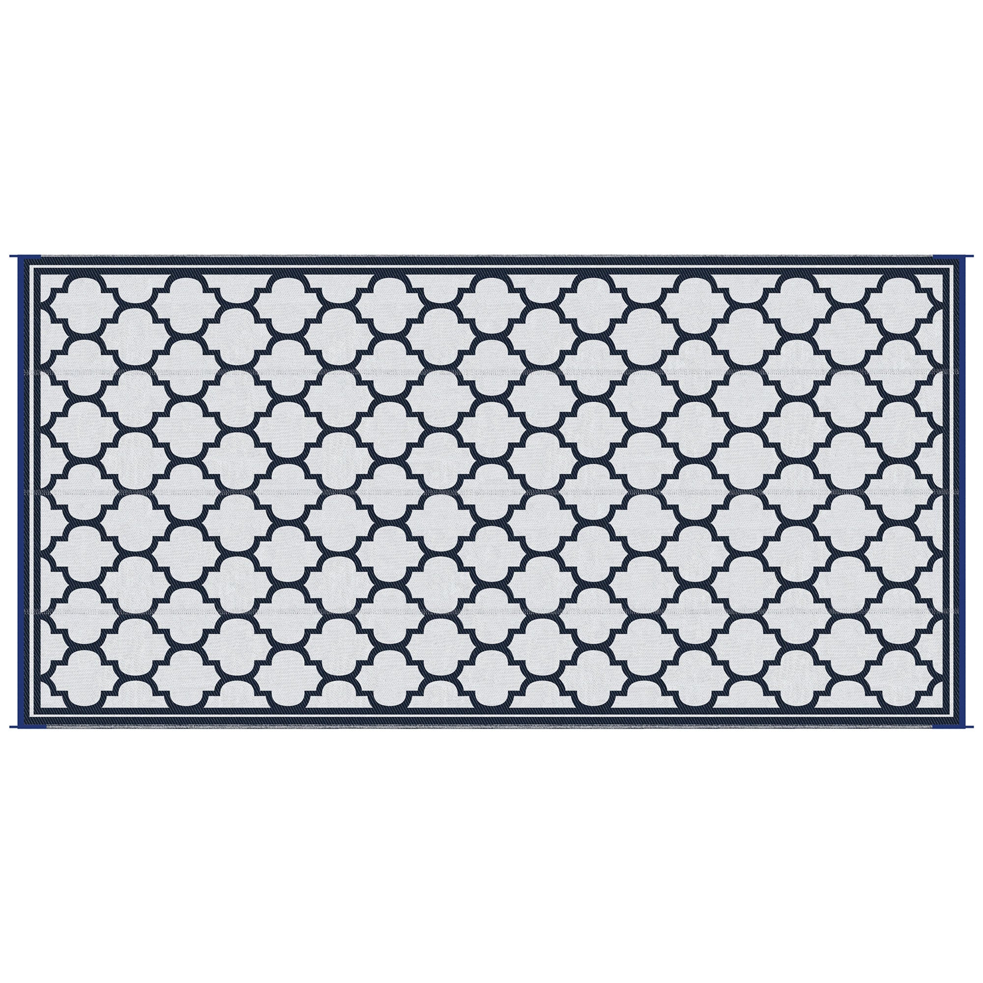Reversible Outdoor RV Rug, 9' x 18' Patio Floor Mat, Plastic Straw Rug for Backyard, Deck, Picnic, Beach, Camping, Dark Blue and White Outdoor Reversible Rugs at Gallery Canada