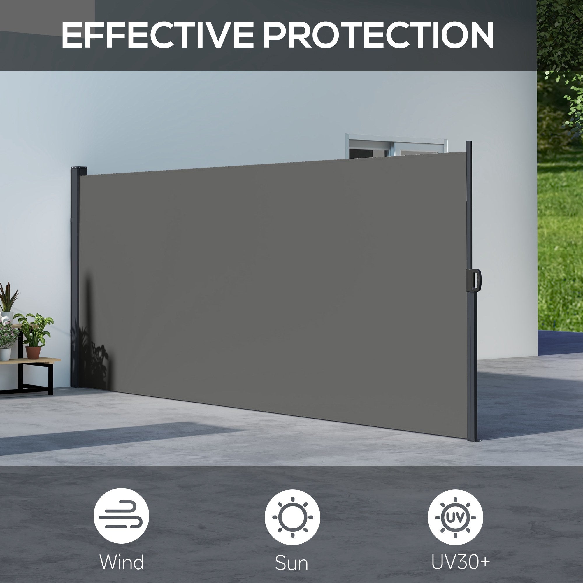 13' x 5' Retractable Side Awning, Outdoor Privacy Screen for Garden, Hot Tub, Balcony, Terrace, Pool, Dark Grey Side Awnings at Gallery Canada