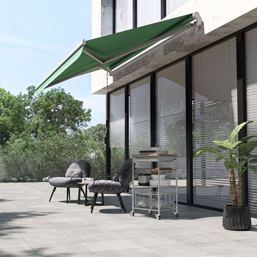12' x 10' Retractable Awning Patio UV Resistant Fabric and Aluminum Frame for Deck, Balcony, Yard, Green
