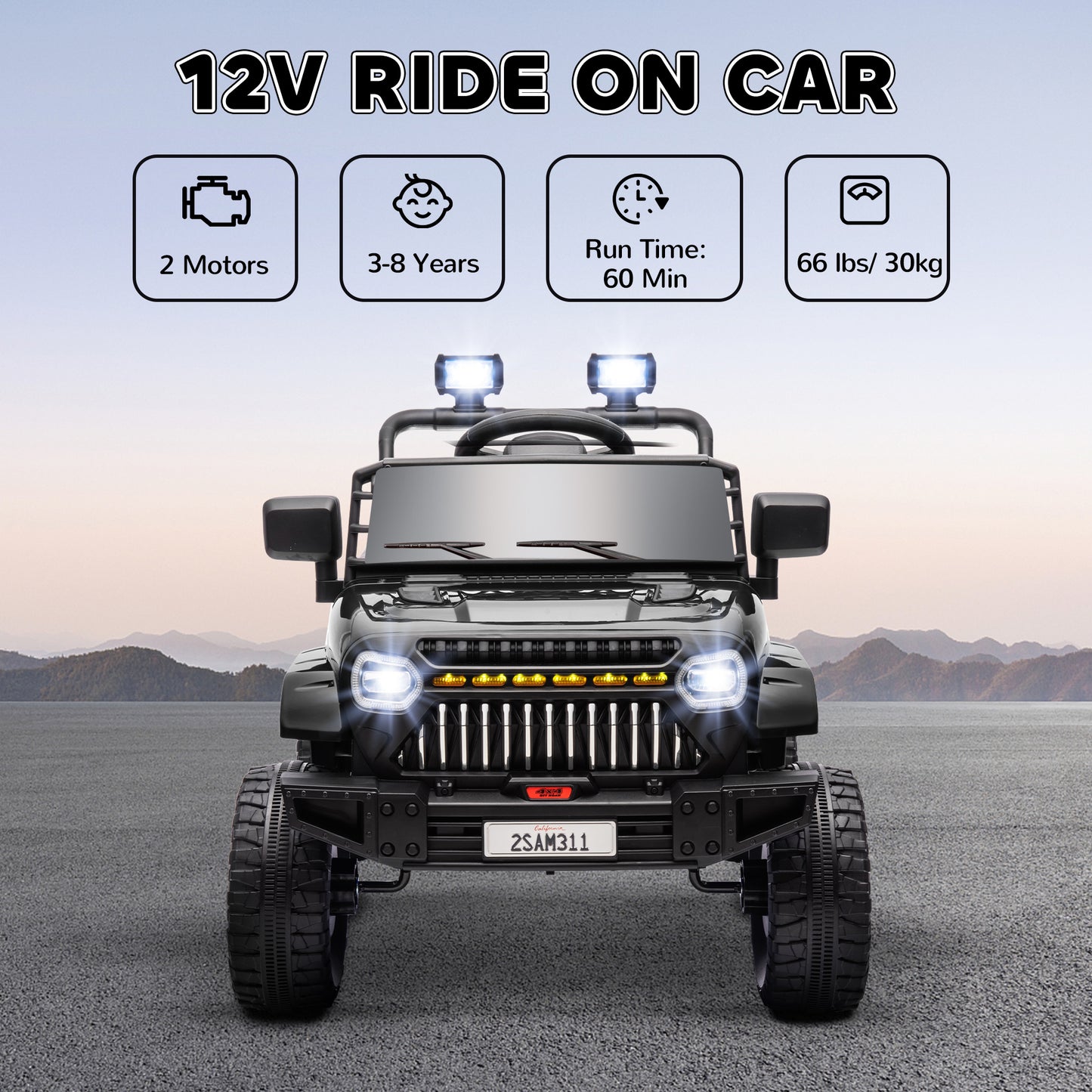 12V Ride on Truck, Electric Car for Kids with Remote Control, Suspension, 3 Speeds, USB Music Headlights, Black Electric Toy Cars   at Gallery Canada