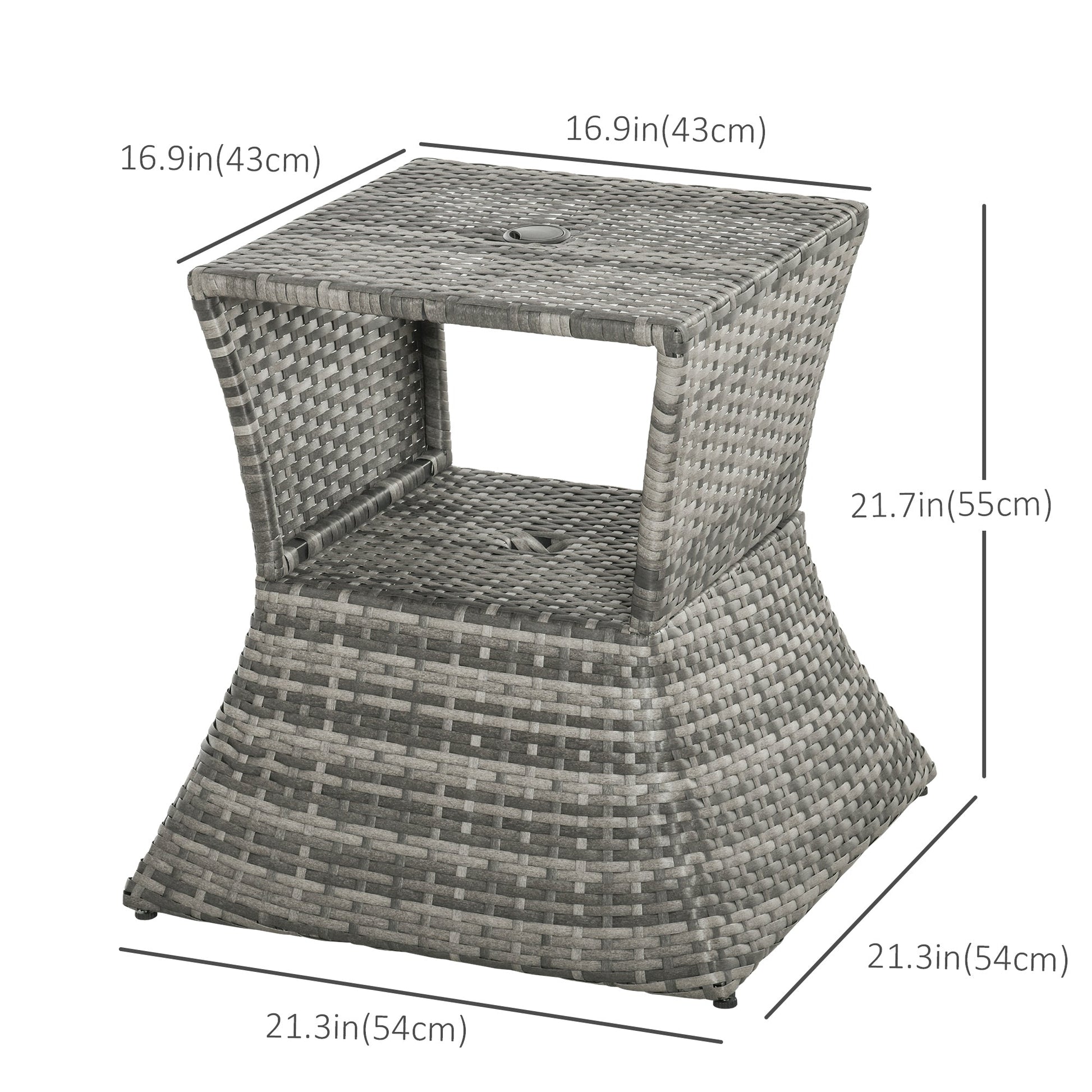 Rattan Wicker Side Table, 21.3" Square Outdoor End Table with Umbrella Hole 2-Tier Storage for Patio Garden Mixed Grey Patio Side Tables   at Gallery Canada