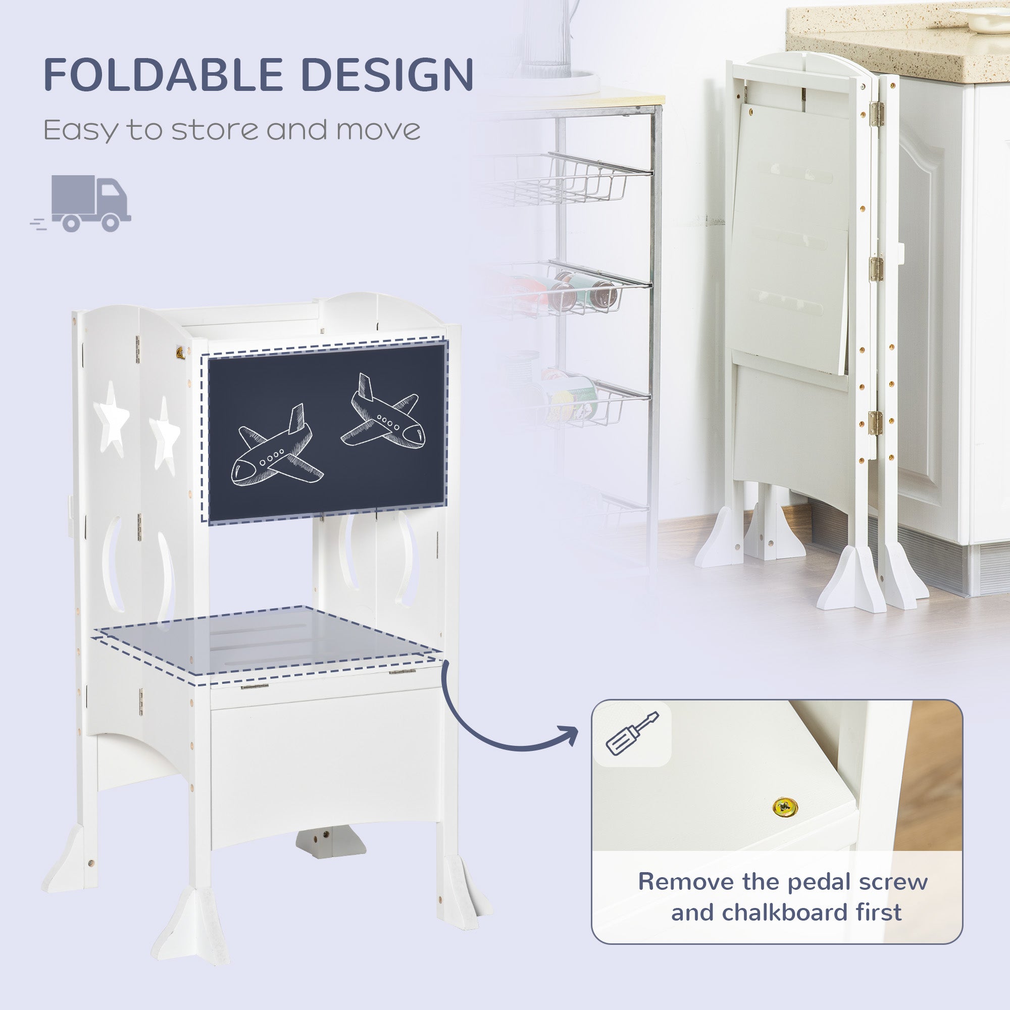 Kids Kitchen Helper Foldable Step Stool Toddler Kitchen Stool with Blackboard Lockable Handrail for 3-6 Years old White Toddler & Kids Step Stools at Gallery Canada