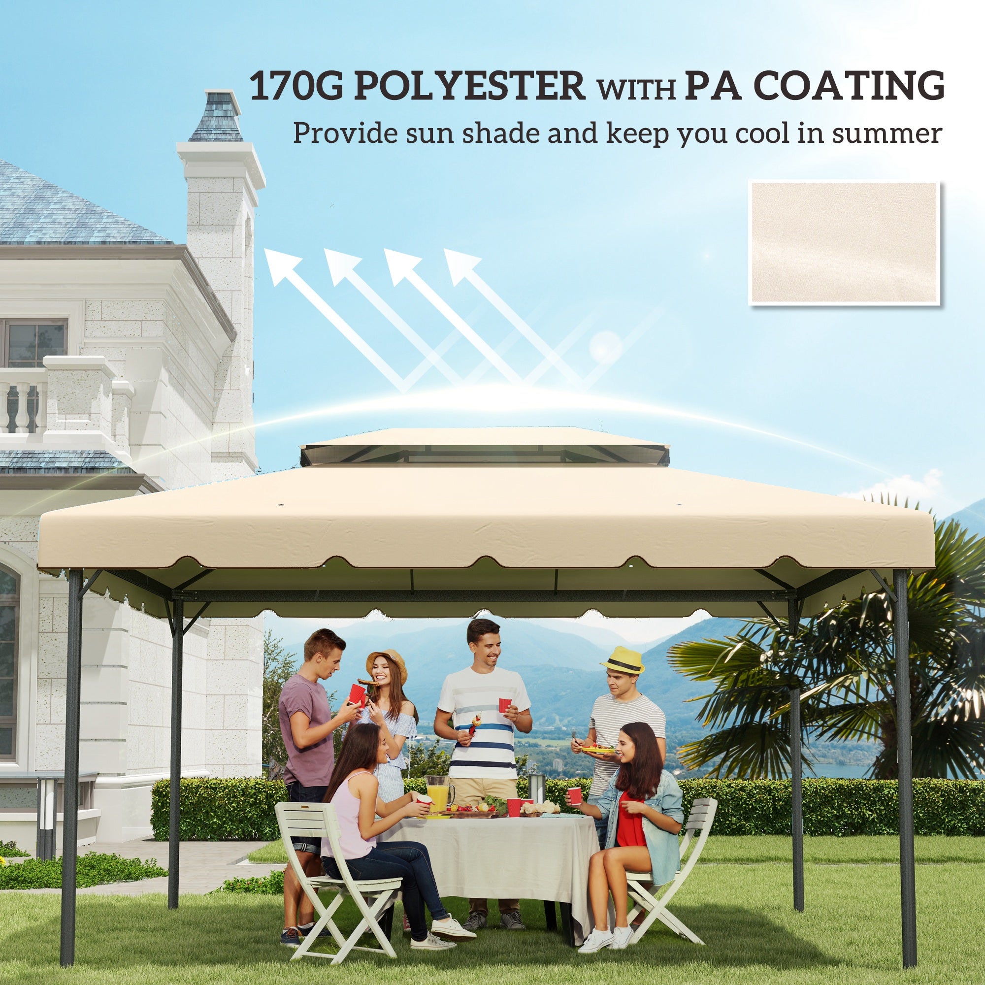 13.1' x 9.8' Gazebo Replacement Canopy, Gazebo Top Cover with Double Vented Roof for Garden Patio(TOP ONLY), Cream Gazebo Canopy Replacement at Gallery Canada