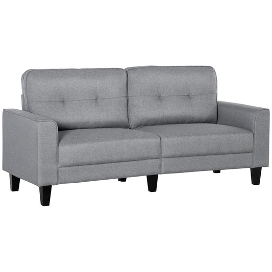 3-Seater Sofa, Mid-Century Linen Couch with Upholstered Seat, Button-Tufted Back Cushion and Rubber Wood Legs for Living Room, Bedroom, Gray 3-Seater Sofas Grey  at Gallery Canada