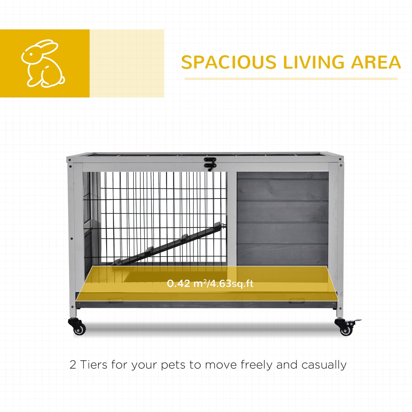 Wooden Indoor Rabbit Hutch Elevated Bunny Cage Habitat with Enclosed Run with Wheels, Ideal for Rabbits and Guinea Pigs, Grey Rabbit Hutch   at Gallery Canada