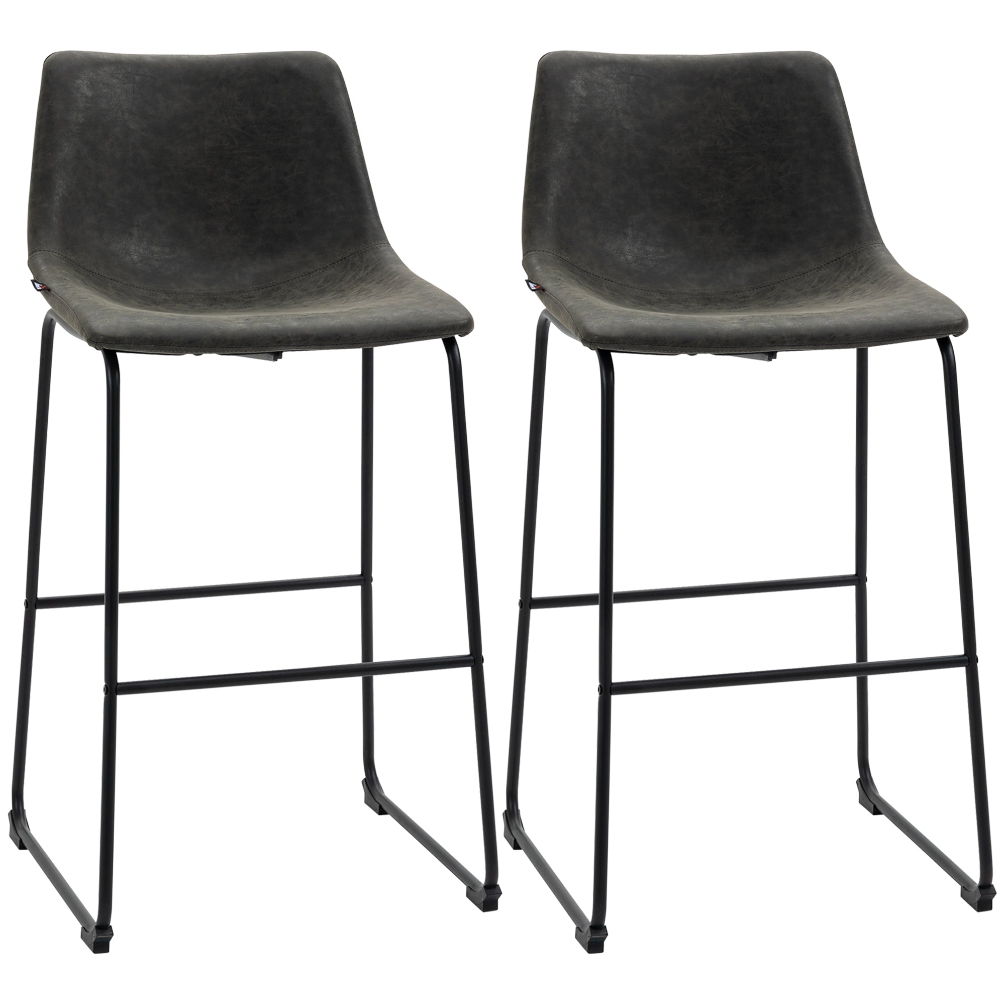 Bar Height Bar Stools Set of 2, Vintage PU Leather Bar Chairs, Kitchen Stools with Footrest for Home Bar, Dark Grey Bar Stools Dark Grey  at Gallery Canada