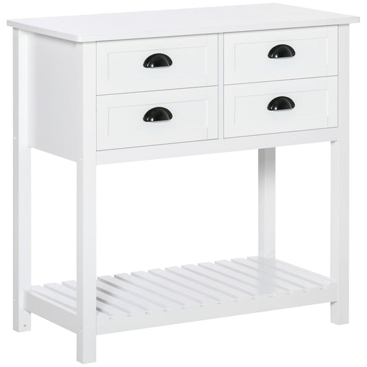 Console Table Sofa Table Sideboard with 4 Drawers &; Slatted Shelf for Kitchen, Entryway, White Console Tables White  at Gallery Canada