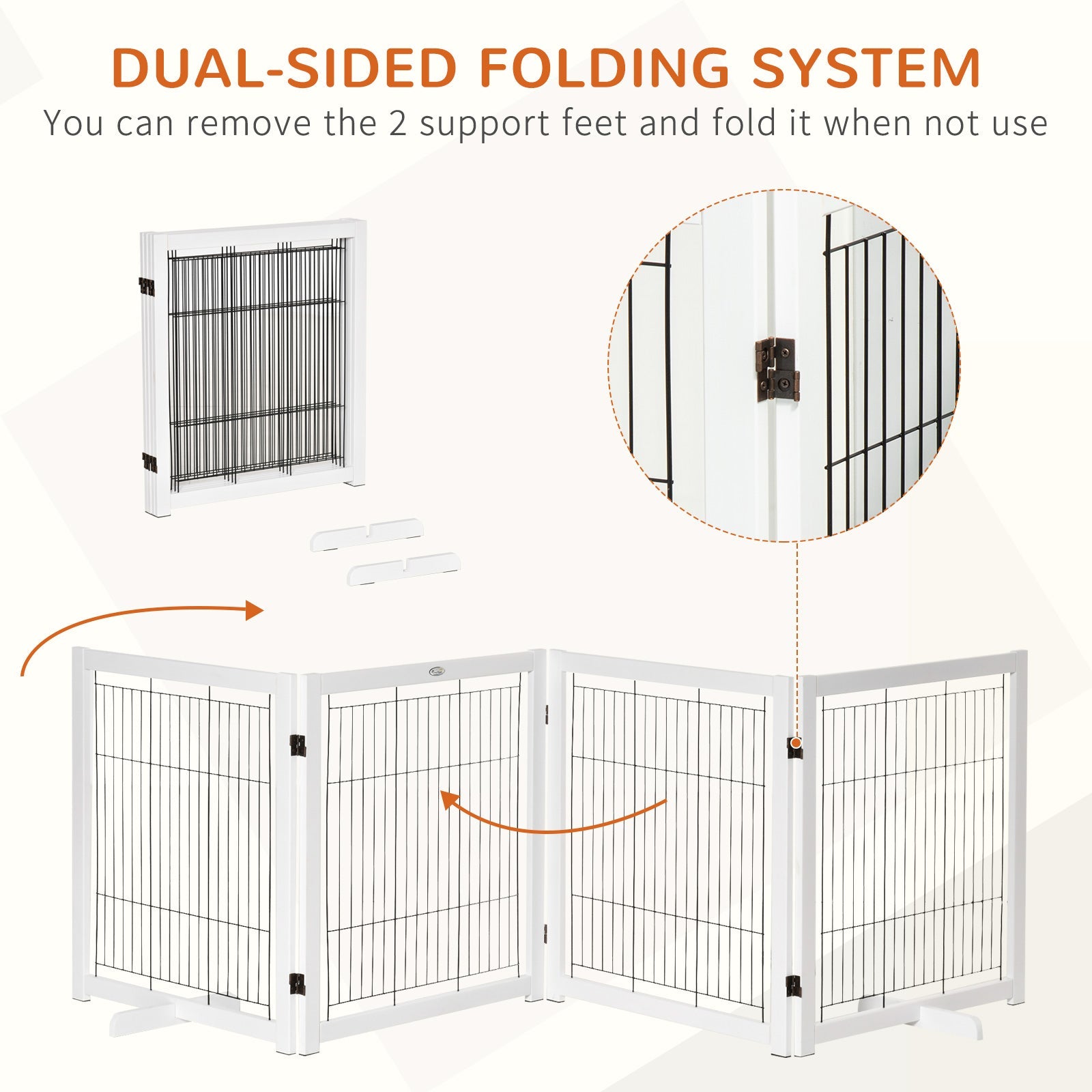 Wooden Dog Gate Foldable Pet Fence for Small &; Medium Dogs 4 Panel with Support Feet Freestanding Safety Barrier for House Doorway Stairs White Houses, Kennels & Pens   at Gallery Canada