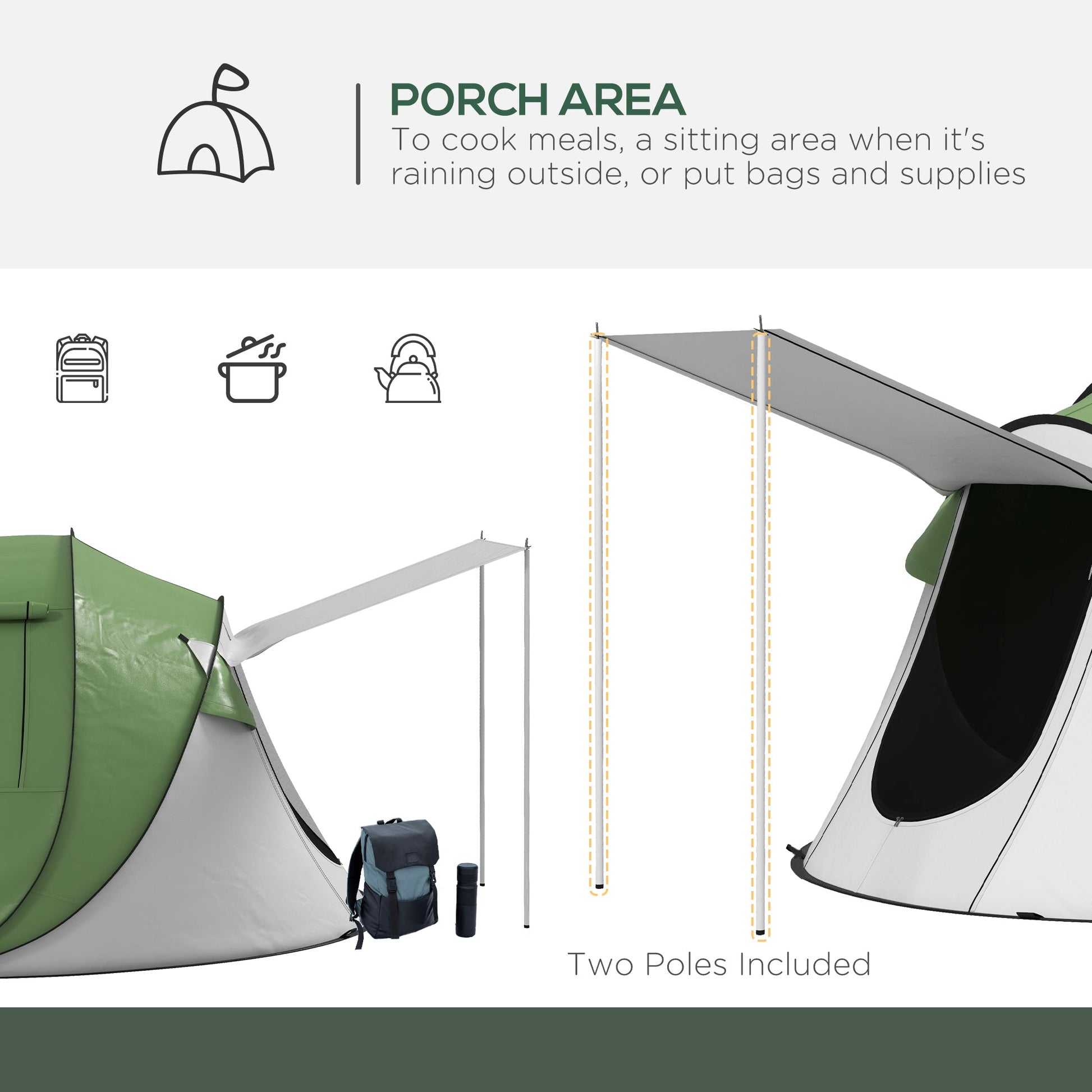 Pop Up Tent with Porch and Carry Bag, 3000mm Waterproof, for 2-3 People Camping Hiking, Green Camping Tents   at Gallery Canada