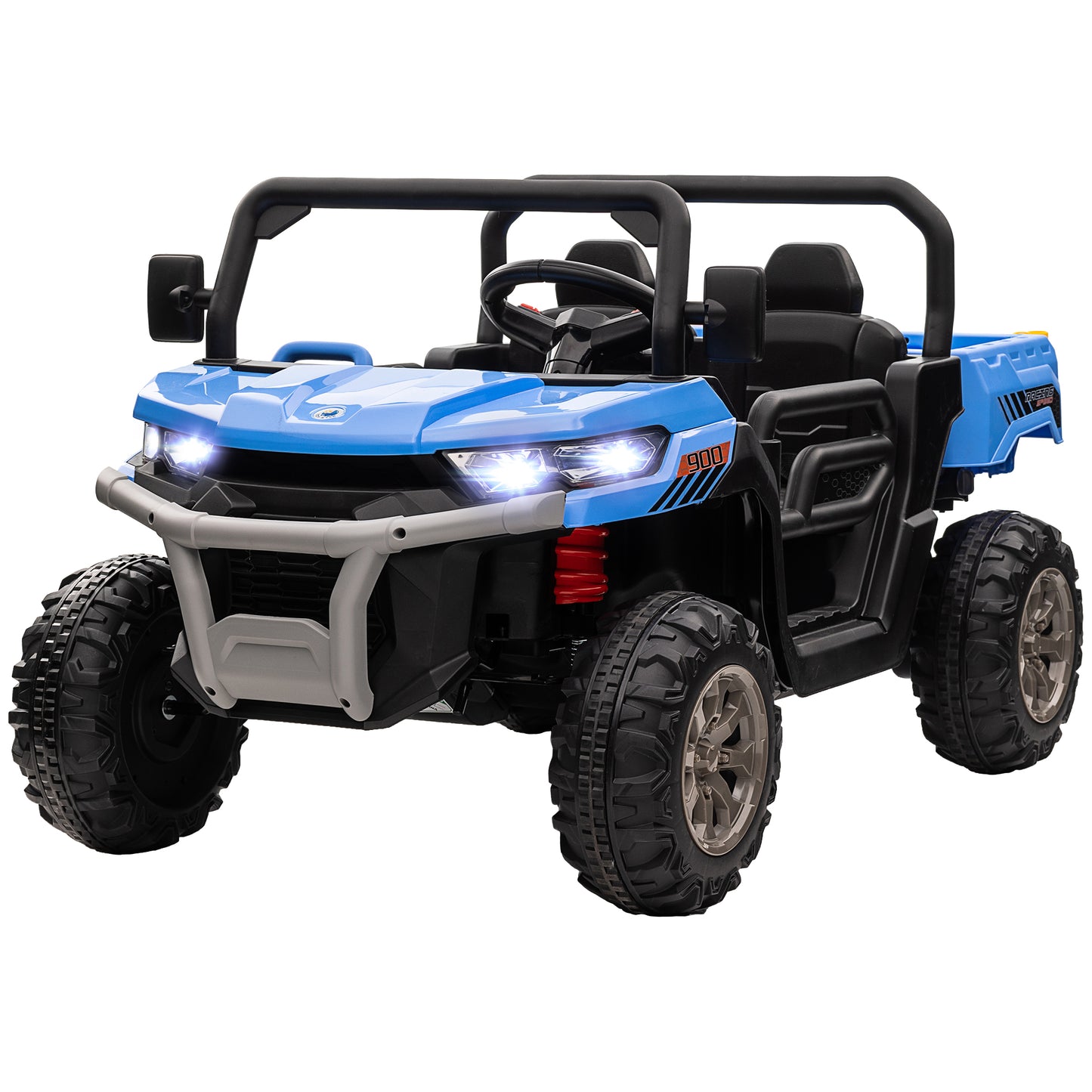 12V Ride on Car with Electric Bucket, Two-Seater, Shovel, Remote Control, Spring Suspension, Horn, Music, Blue Electric Toy Cars   at Gallery Canada