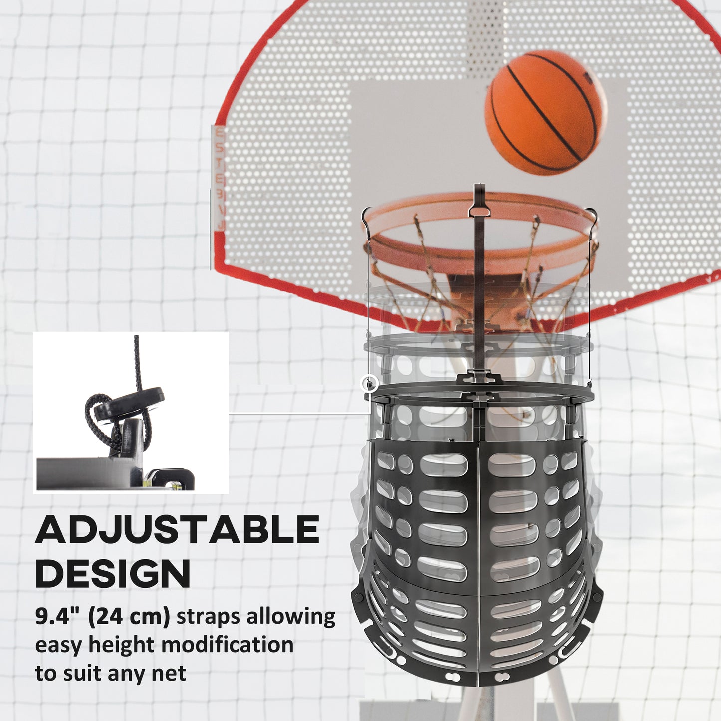 Basketball Hoop Ball Returner, Height Adjustable Basketball Rebounder with 360° Rotatable Return Chute, Black Basketball   at Gallery Canada