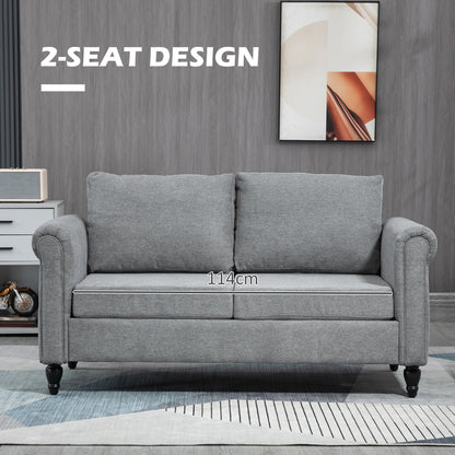 Modern 57.75" Loveseat with Curved Armrests, 2 Cushions, Rubber Wood Legs, Light Grey 2-Seater Sofas   at Gallery Canada