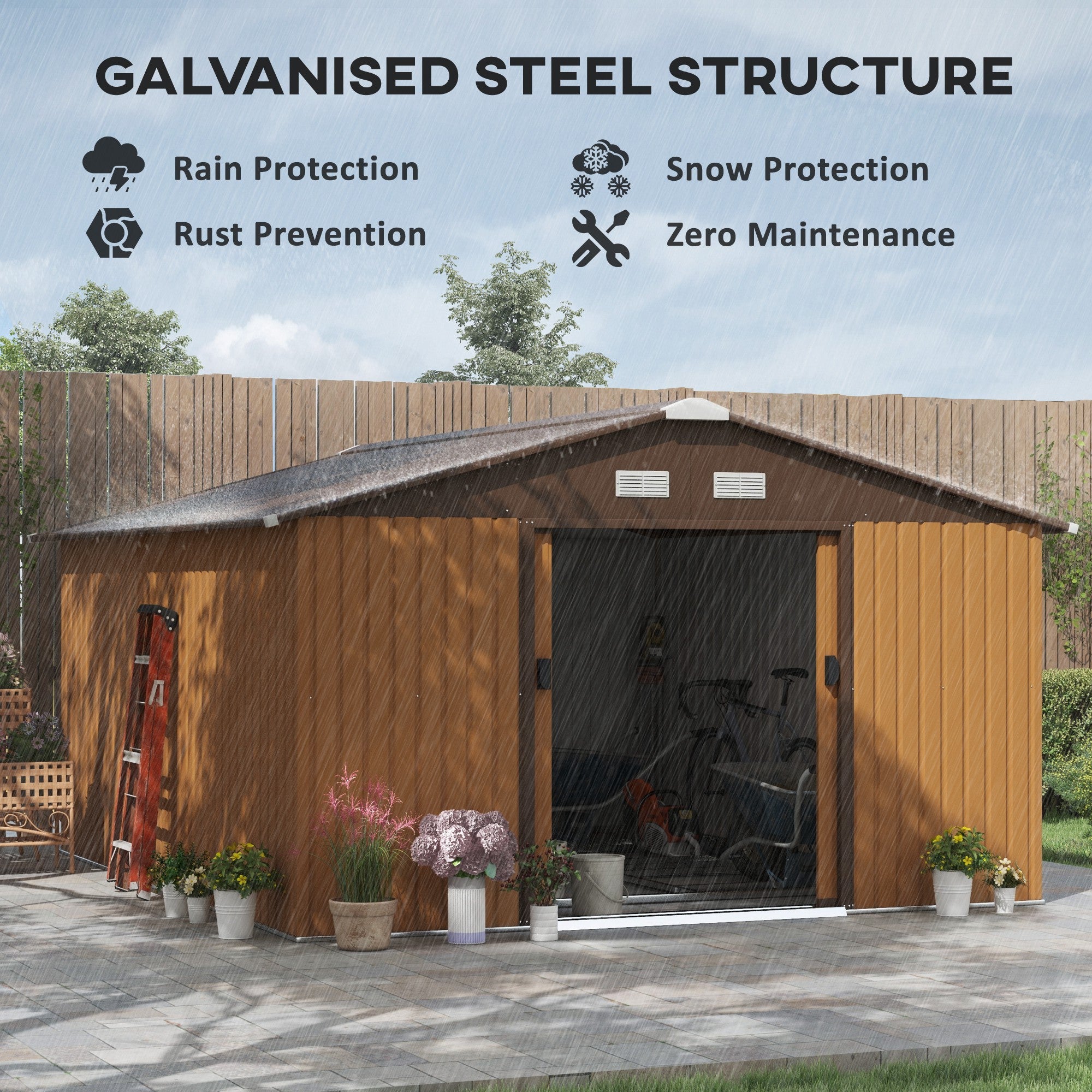 11' x 13'Garden Storage Shed w/ Foundation Kit Metal Tool Storage House w/ Double Doors Yellow Sheds at Gallery Canada