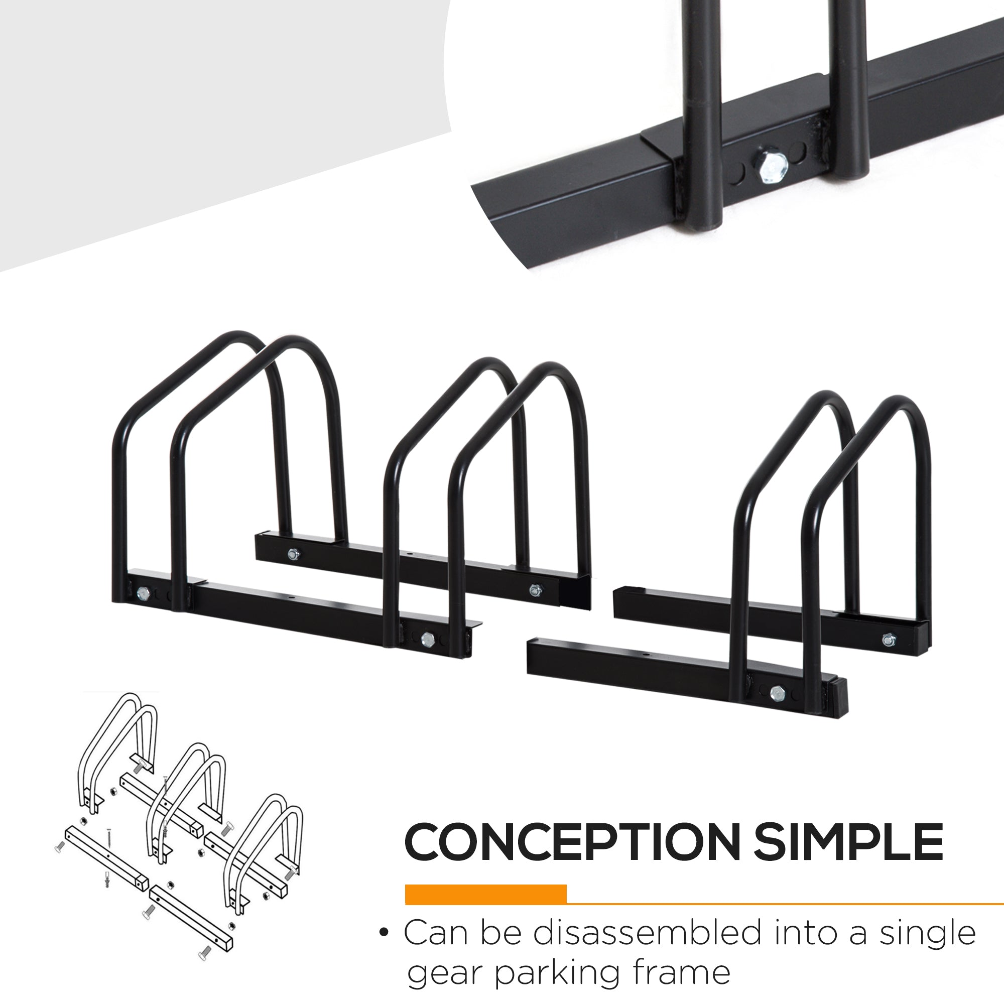 3-Bike Bicycle Floor Parking Rack Cycling Storage Stand Ground Mount Garage Organizer for Indoor and Outdoor Use Black Bike Parking Stands   at Gallery Canada