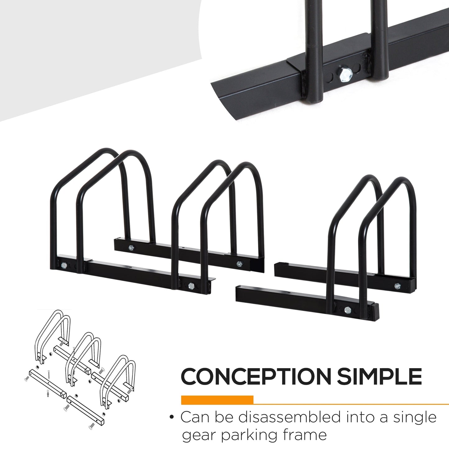 3-Bike Bicycle Floor Parking Rack Cycling Storage Stand Ground Mount Garage Organizer for Indoor and Outdoor Use Black - Gallery Canada