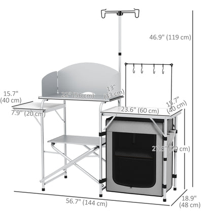 Folding Camping Table with Storage Organizer Aluminum Portable Camping Kitchen with Windshield Light Stand Bag Silver Picnic Tables & Camping Chairs   at Gallery Canada