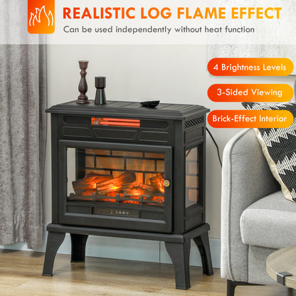 24" Electric Fireplace Stove, 1000W/1500W Freestanding Fireplace Heater with Realistic 3D Flame Effect, Remote, Black Electric Fireplaces at Gallery Canada