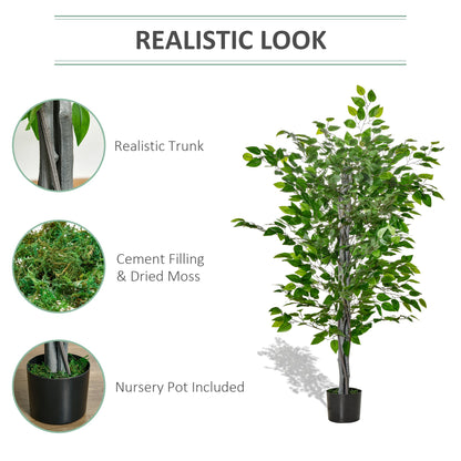 4.5ft Ficus Artificial Plant with Realistic Leaves, Potted Fake Tree for Home Office Indoor Outdoor Decor, Green Artificial Trees   at Gallery Canada