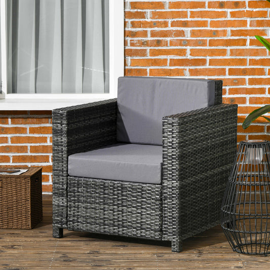 Outdoor Rattan Sofa, Patio Wicker Armchair with Cushions for Garden, Balcony, Porch, Grey Patio Chairs   at Gallery Canada