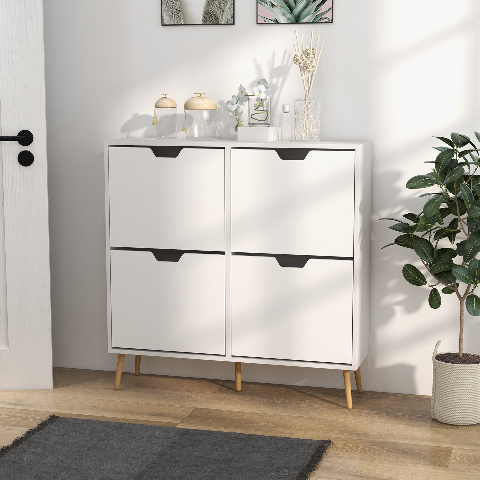 Shoe Storage Cabinet with 4 Flip Drawers and Adjustable Shelf, Shoe Cabinet for 16 Pairs of Shoes, White Shoe Storage Cabinets & Racks   at Gallery Canada