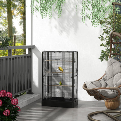 39" Bird Cage for Budgie Finches Canaries Love Birds with Wooden Stands, Slide-Out Tray, Handles, Food Containers, Black Bird Cages   at Gallery Canada