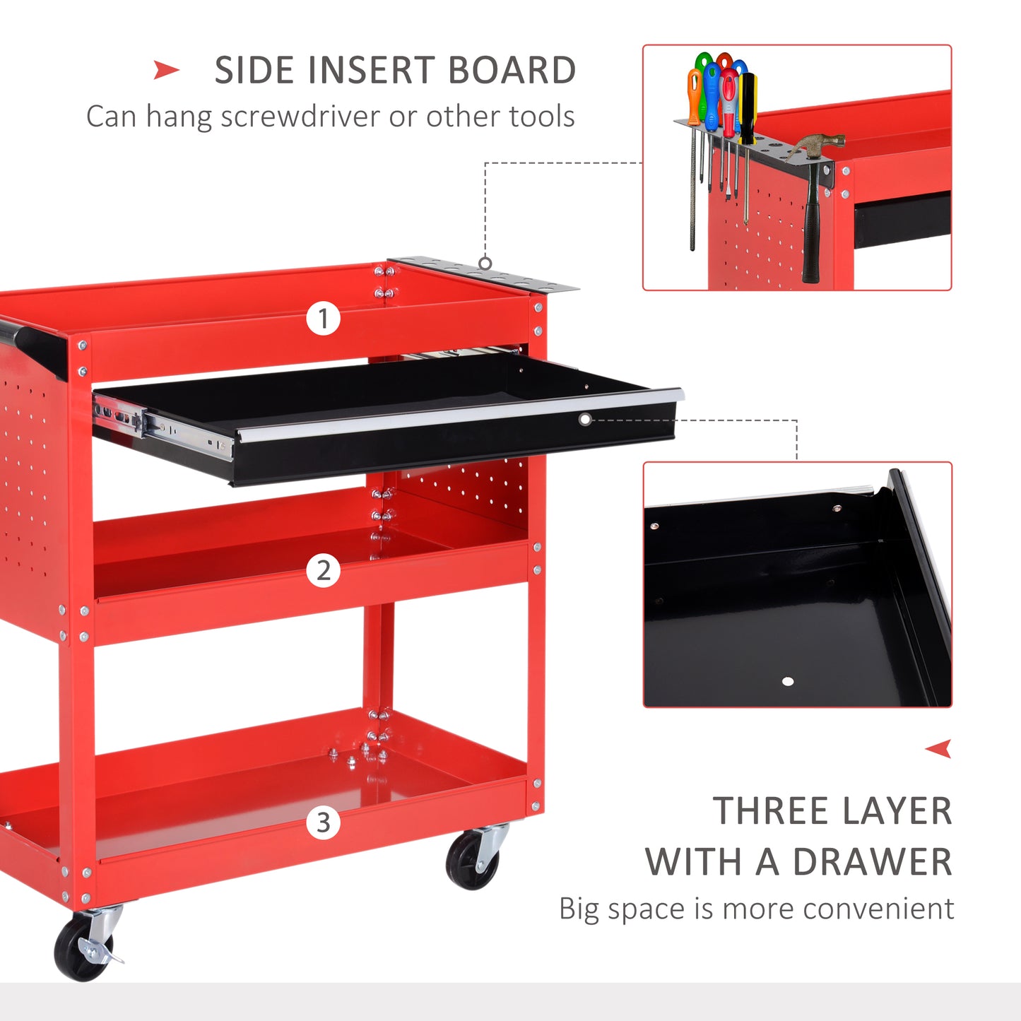 Tool Cart on Wheels, Utility Cart with Wheels, Ball Bearing Drawer, Storage Trays for Garage, Warehouse, Workshop, Red Tool Organizers   at Gallery Canada