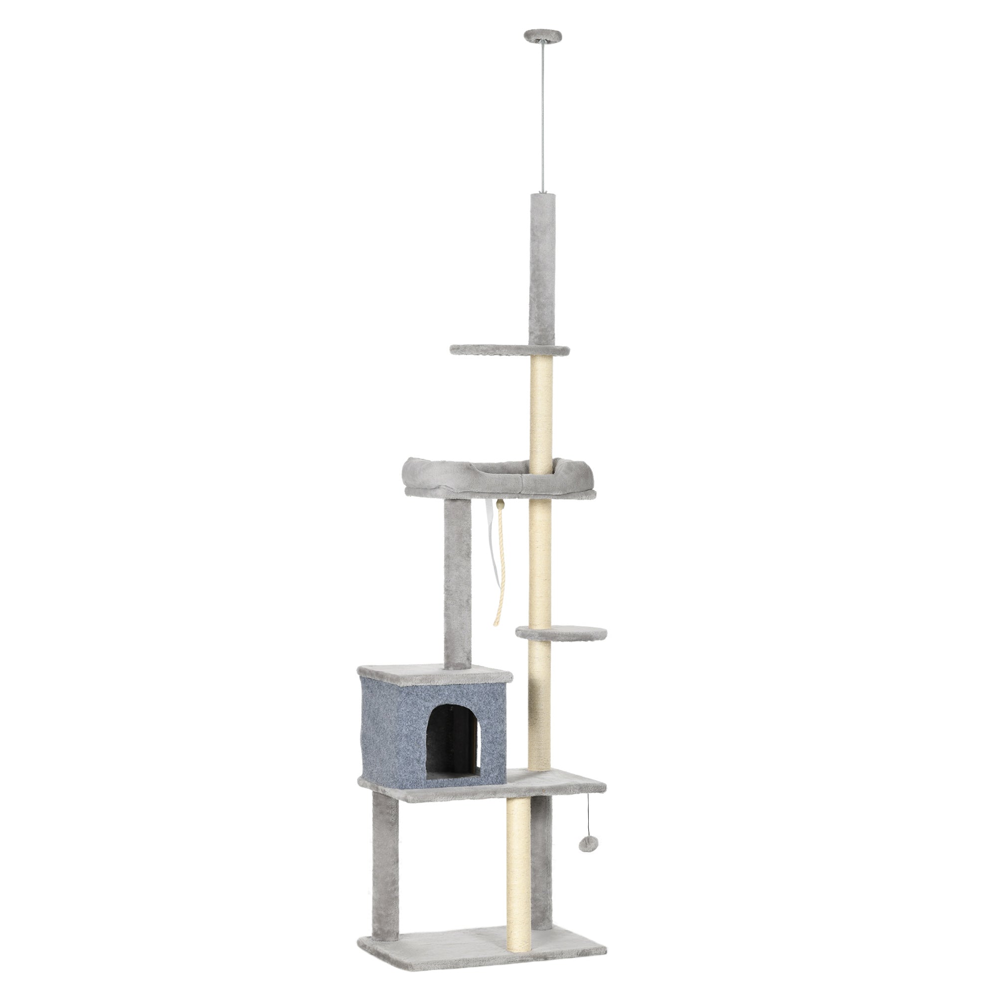 Cat Tree Floor to Ceiling Cat Tower Height Adjustable( 85-101 Inches), Tall Large Cat Climbing Activity Center with Scratching Posts Cat Condo Cozy Bed, Grey Floor to Ceiling Cat Trees at Gallery Canada