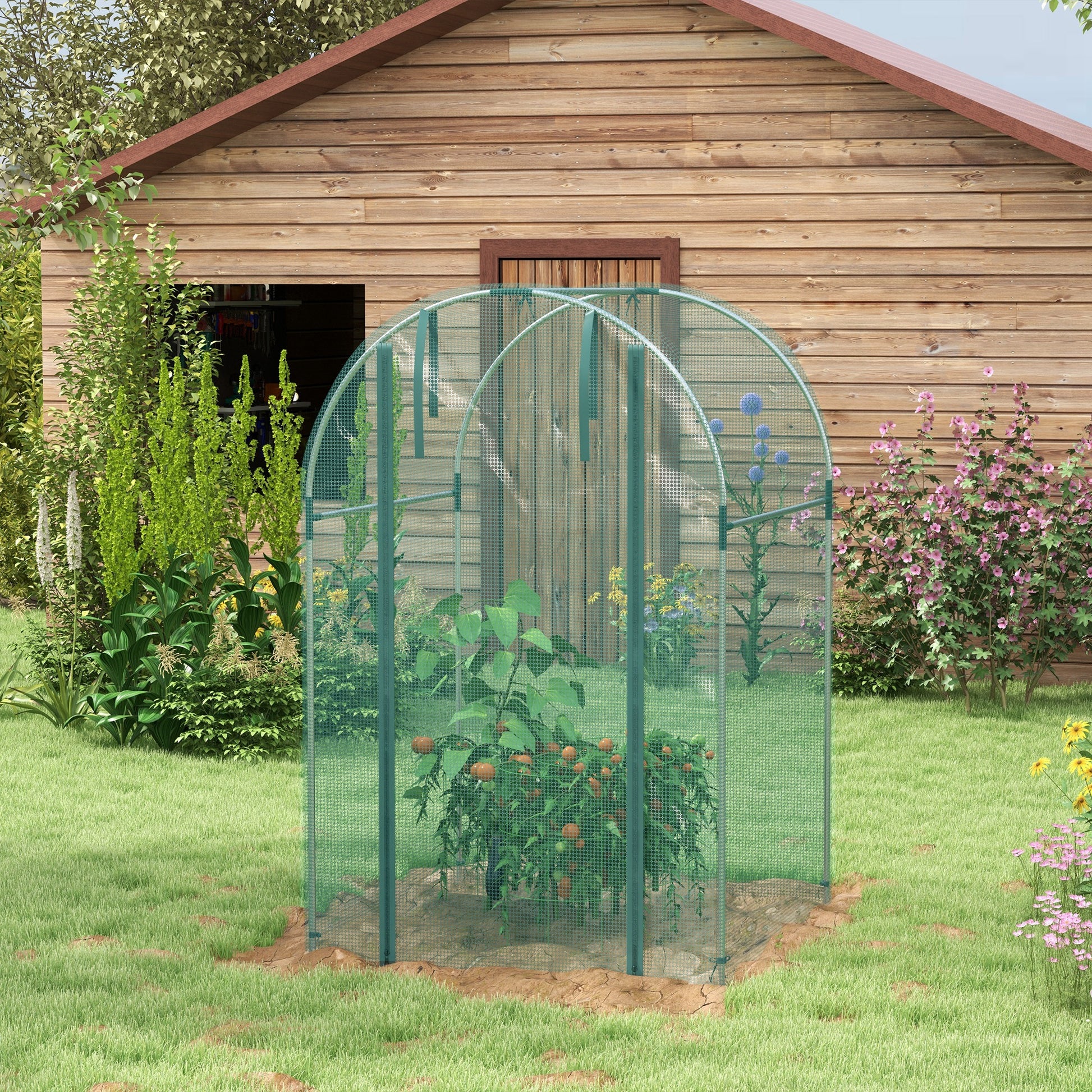 Galvanized Steel Crop Cage, Plant Protection Tent with Zippered Door, 4' x 4', Green Walk In Greenhouses at Gallery Canada