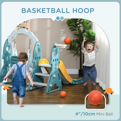 3 in 1 Kids Slide and Swing Set Indoor Playground w/ Basketball Hoop, Climber, Adjustable Swing, Light Blue Gym Sets & Swings   at Gallery Canada