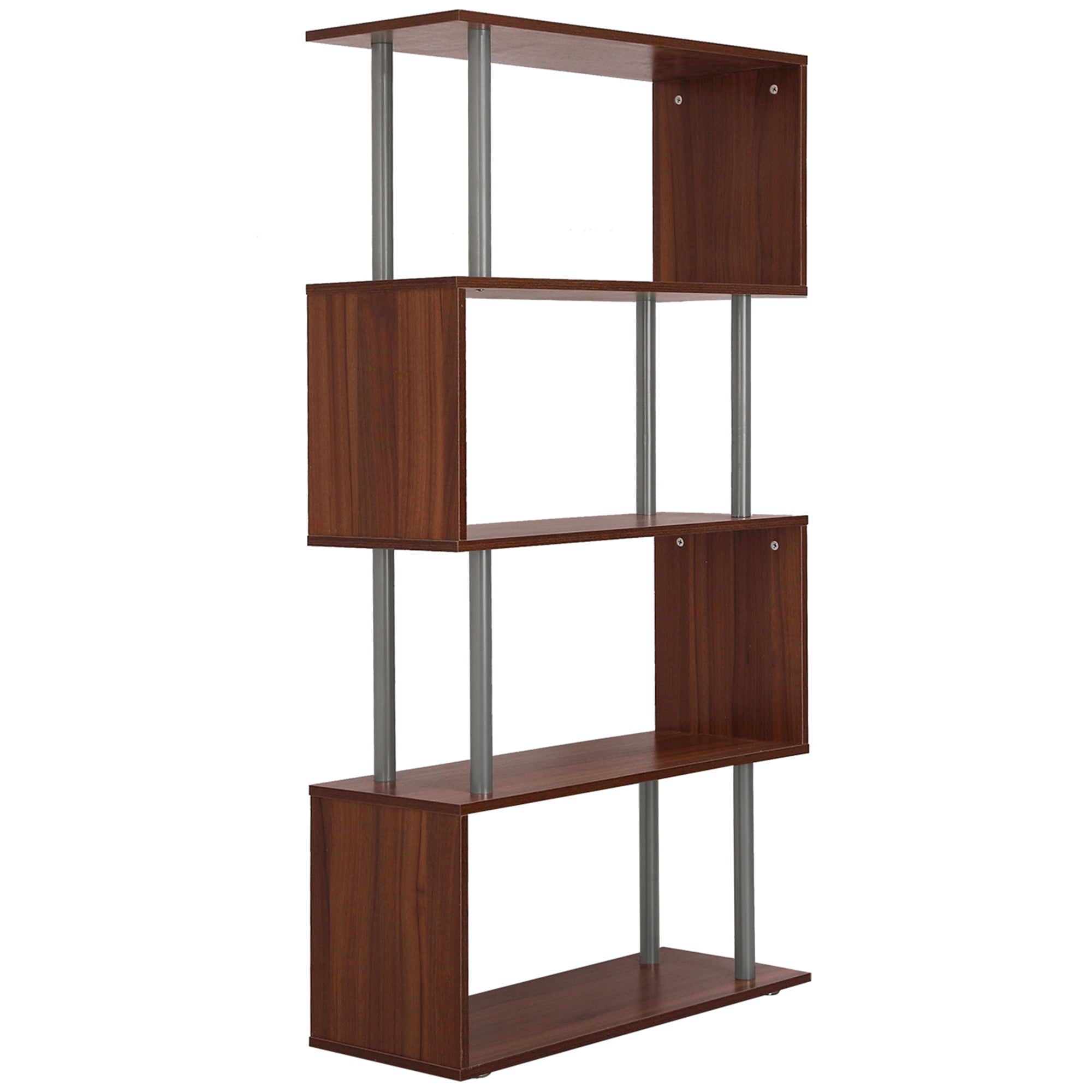 5-Tiers Wooden Bookcase Z-Shape Storage Bookshelf Display with Metal Frame for Living Room, Bedroom, Office, Walnut Display Bookshelves Walnut  at Gallery Canada