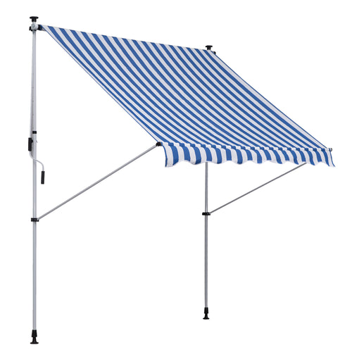 6.6'x5' Manual Retractable Patio Awning Window Door Sun Shade Deck Canopy Shelter Water Resistant UV Protector Blue