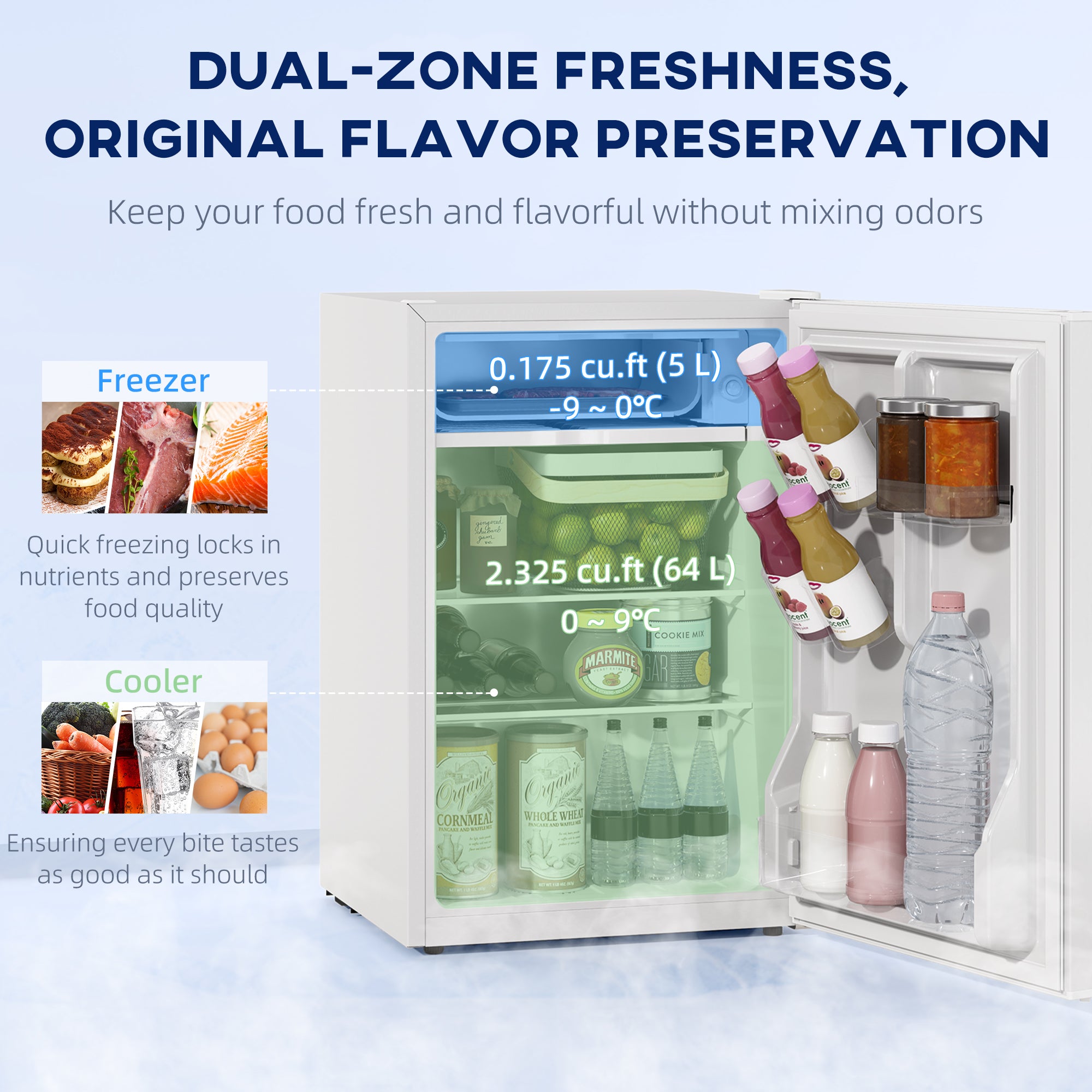 2.5 Cu.Ft Mini Fridge, Single Door Compact Refrigerator with Freezer, Adjustable Thermostat, Reversible Door, White Small Kitchen Appliances at Gallery Canada