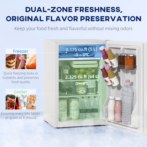 2.5 Cu.Ft Mini Fridge, Single Door Compact Refrigerator with Freezer, Adjustable Thermostat, Reversible Door, White