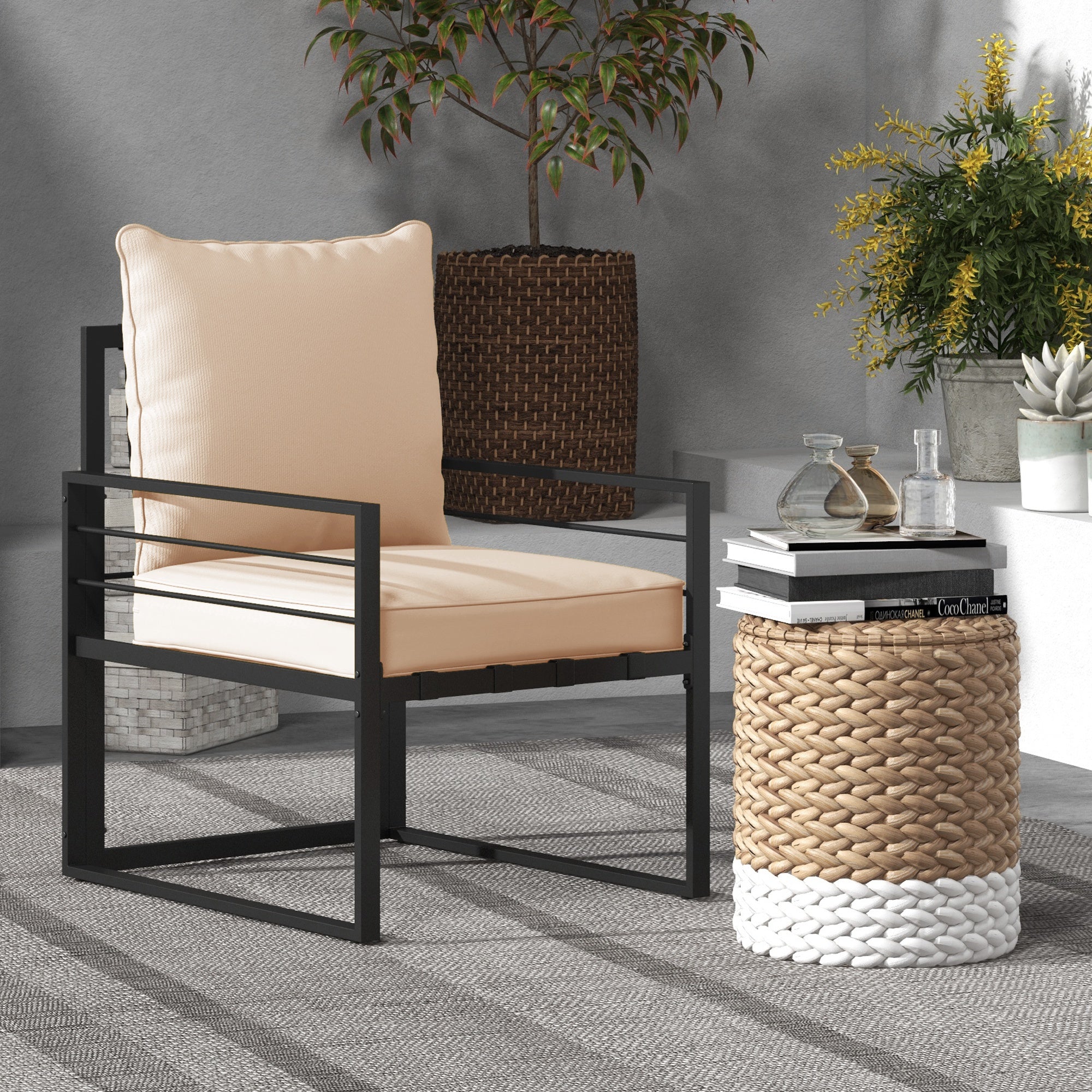 Patio Chair Cushions, Thick Deep Seat Outdoor Seat Cushion with Back Cushion, Beige Patio Chair Cushions at Gallery Canada