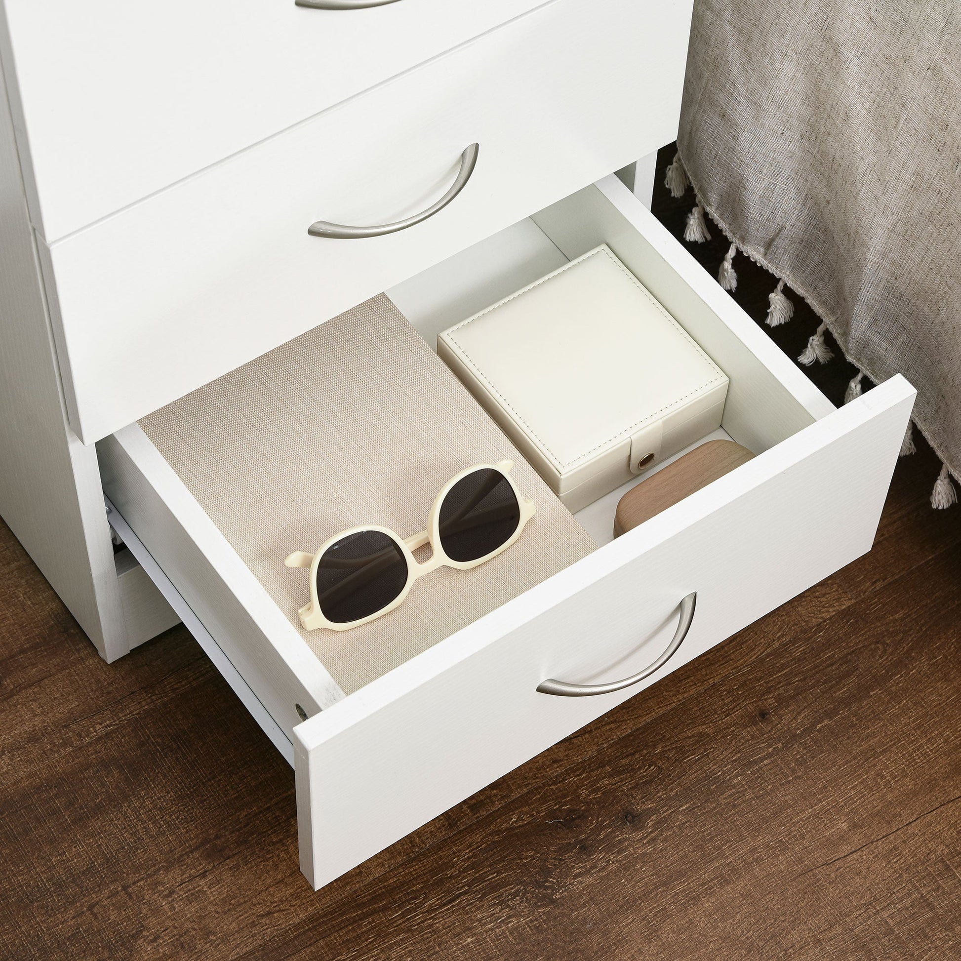 Bedside Table with 3 Drawers, Modern Wood Nightstand, Side Table with Anti-tipping Design for Bedroom, White Bedside Tables   at Gallery Canada