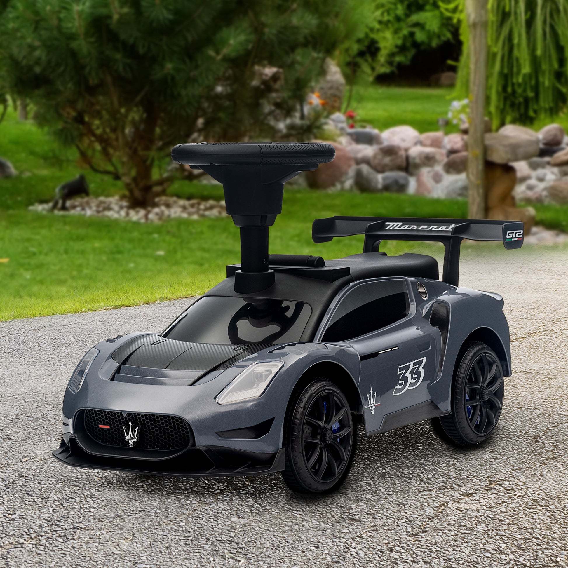 Licensed Maserati GT2 Baby Sliding Car with Storage, Music, Horn, Foot to Floor Toddler Car for 18-60 Months, Grey Push Cars for Toddlers   at Gallery Canada