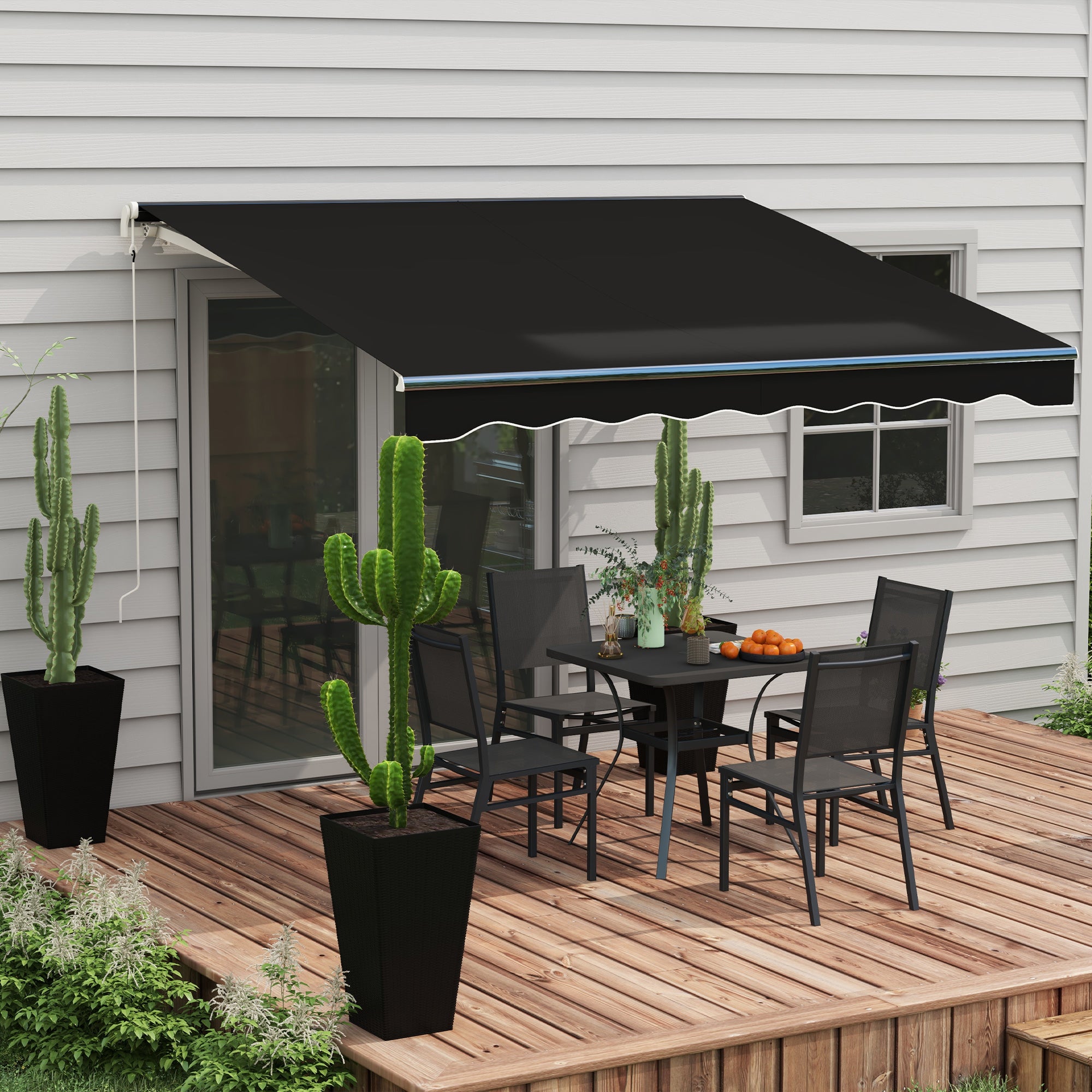 10' x 8' Electric Retractable Awning, UV Protection Sun Shade Shelter w/ Remote Controller for Deck Balcony Yard, Black Deck Awnings at Gallery Canada
