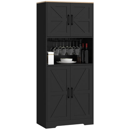 Farmhouse Kitchen Pantry, 68" Freestanding Hutch Storage Cabinet with Microwave Oven Countertop, Black Kitchen Pantry Cabinets   at Gallery Canada