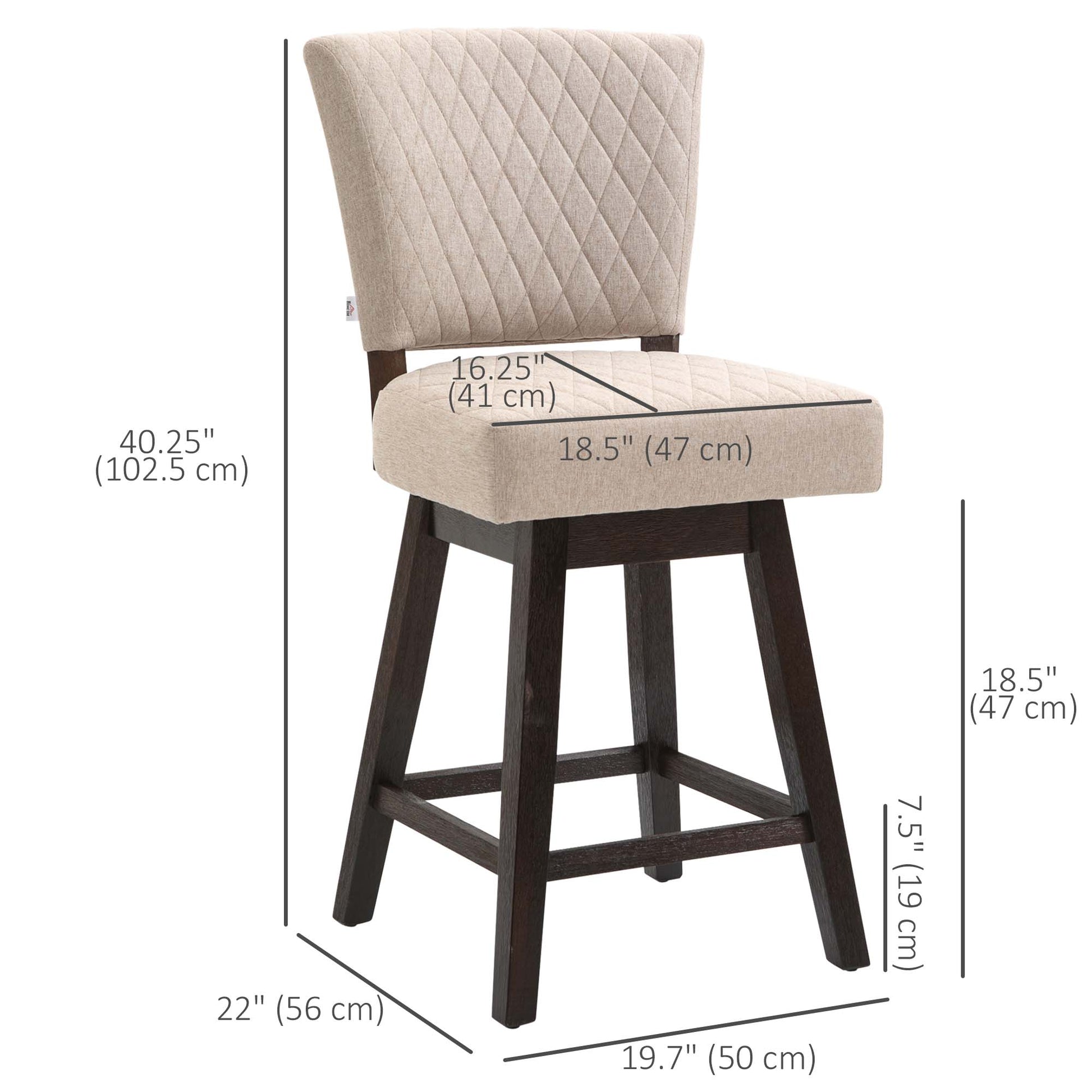 2 Pieces Swivel Bar Stools, Counter Height Stools Set of 2 with Wood Legs and Footrests for Dining Room, Beige Bar Stools   at Gallery Canada