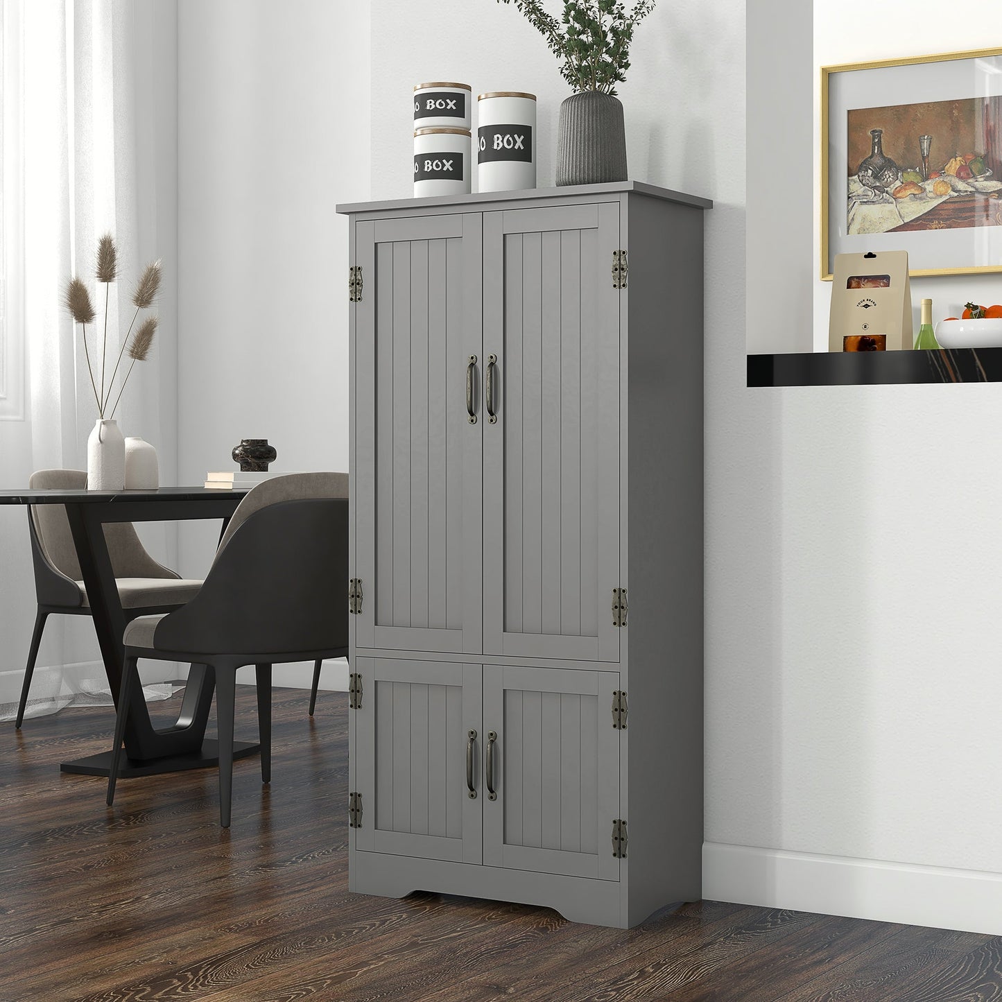 4-Door Storage Cabinet Multi-Storey Large Space Pantry with Adjustable Shelves Grey Kitchen Pantry Cabinets   at Gallery Canada