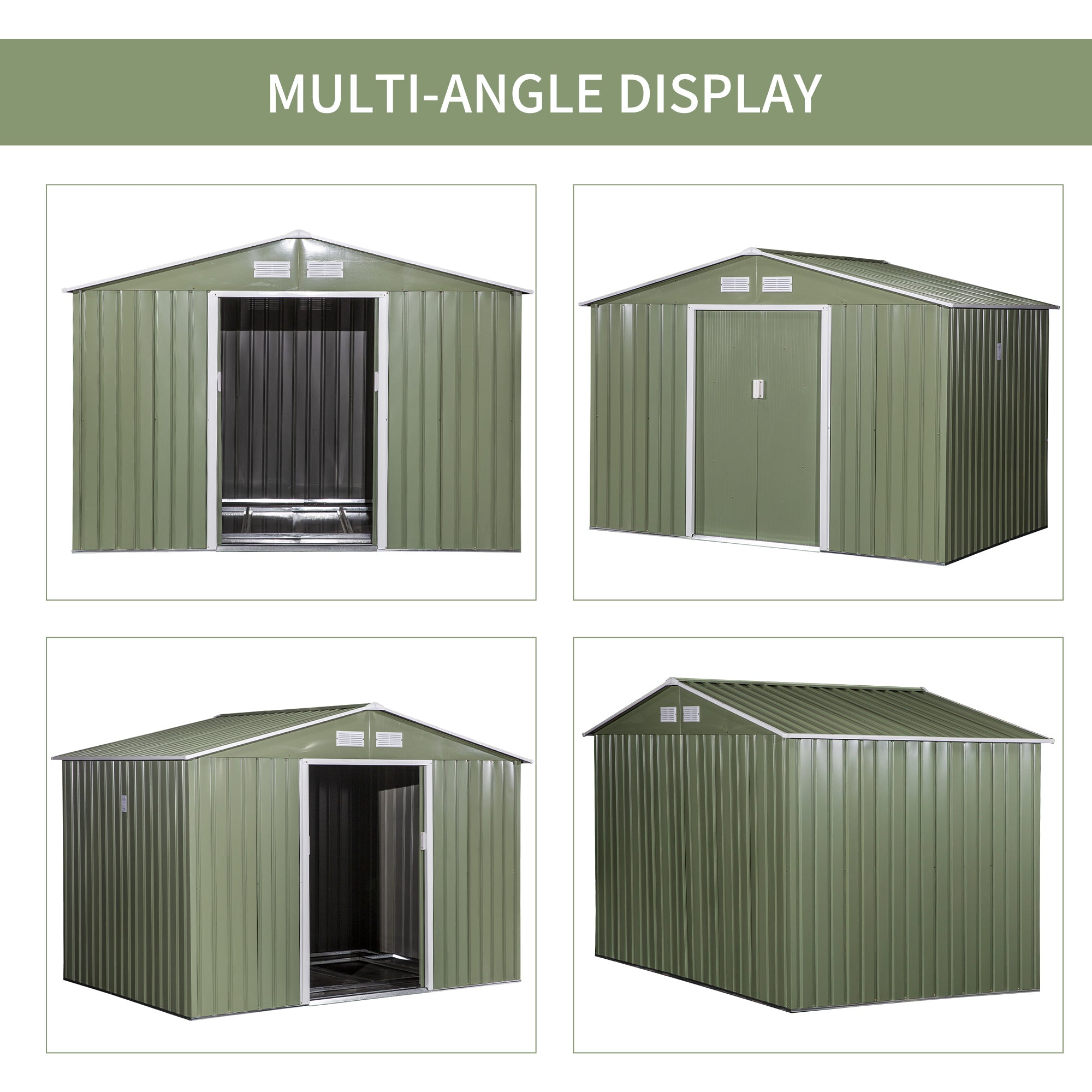 9.1'x6.4'x6.3' Garden Storage Shed w/ Floor Foundation Metal Tool Storage House w/ Double Doors Light Green Sheds   at Gallery Canada