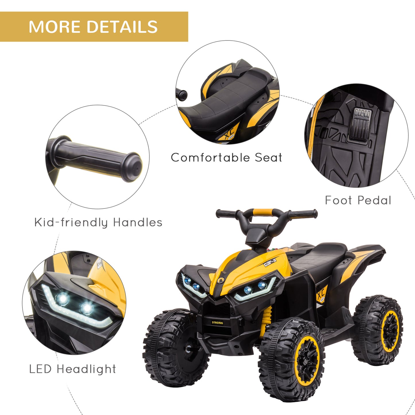 Kids 4 Wheeler Quad with Music, MP3, Headlights, High &; Low Speed, Kids ATV for 3-5 Years Old Boys &; Girl, Yellow Electric Toy Cars   at Gallery Canada