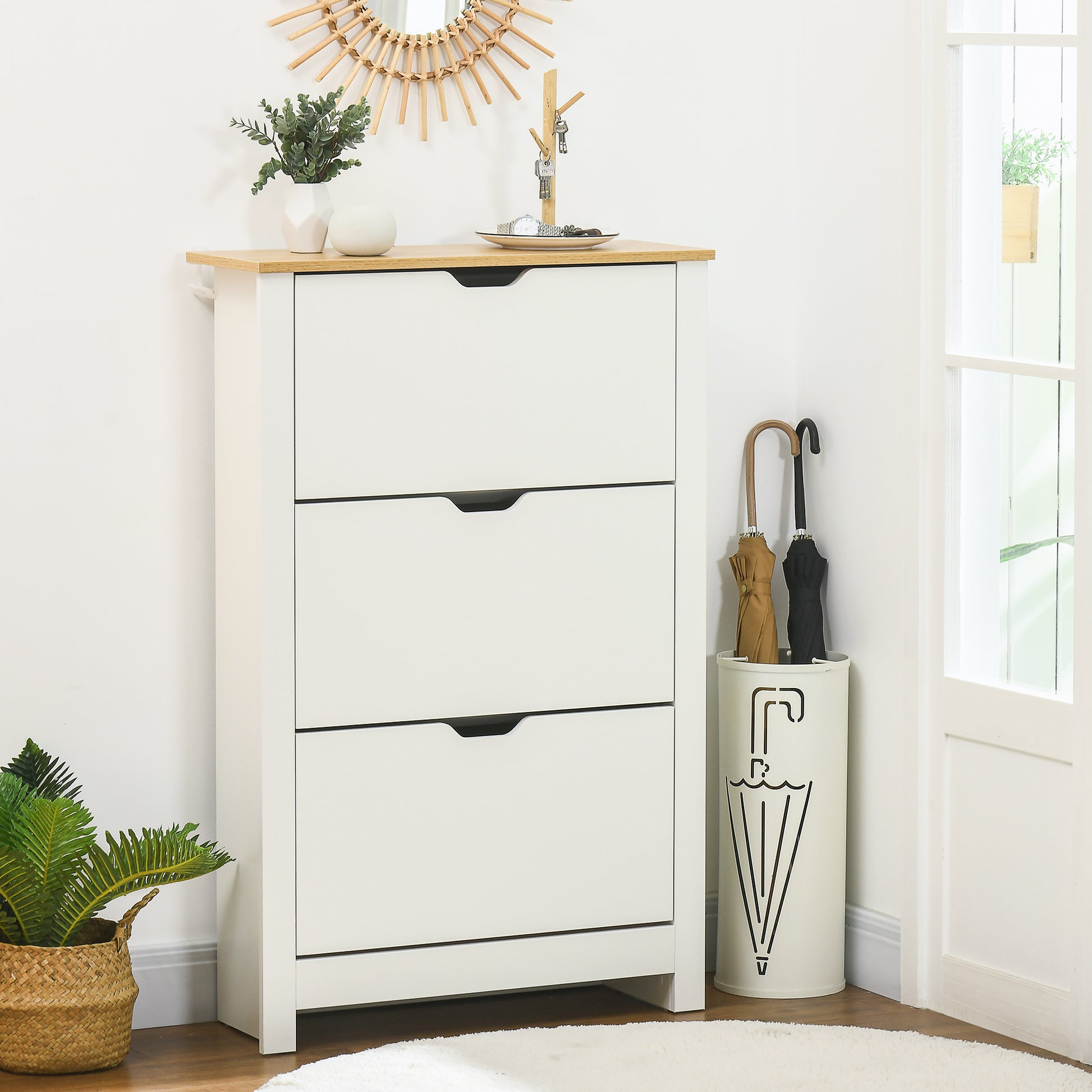 Shoe Storage Cabinet with 3 Flip Drawers and Adjustable Shelves for 18 Pairs of Shoes, White Shoe Storage Cabinets & Racks   at Gallery Canada