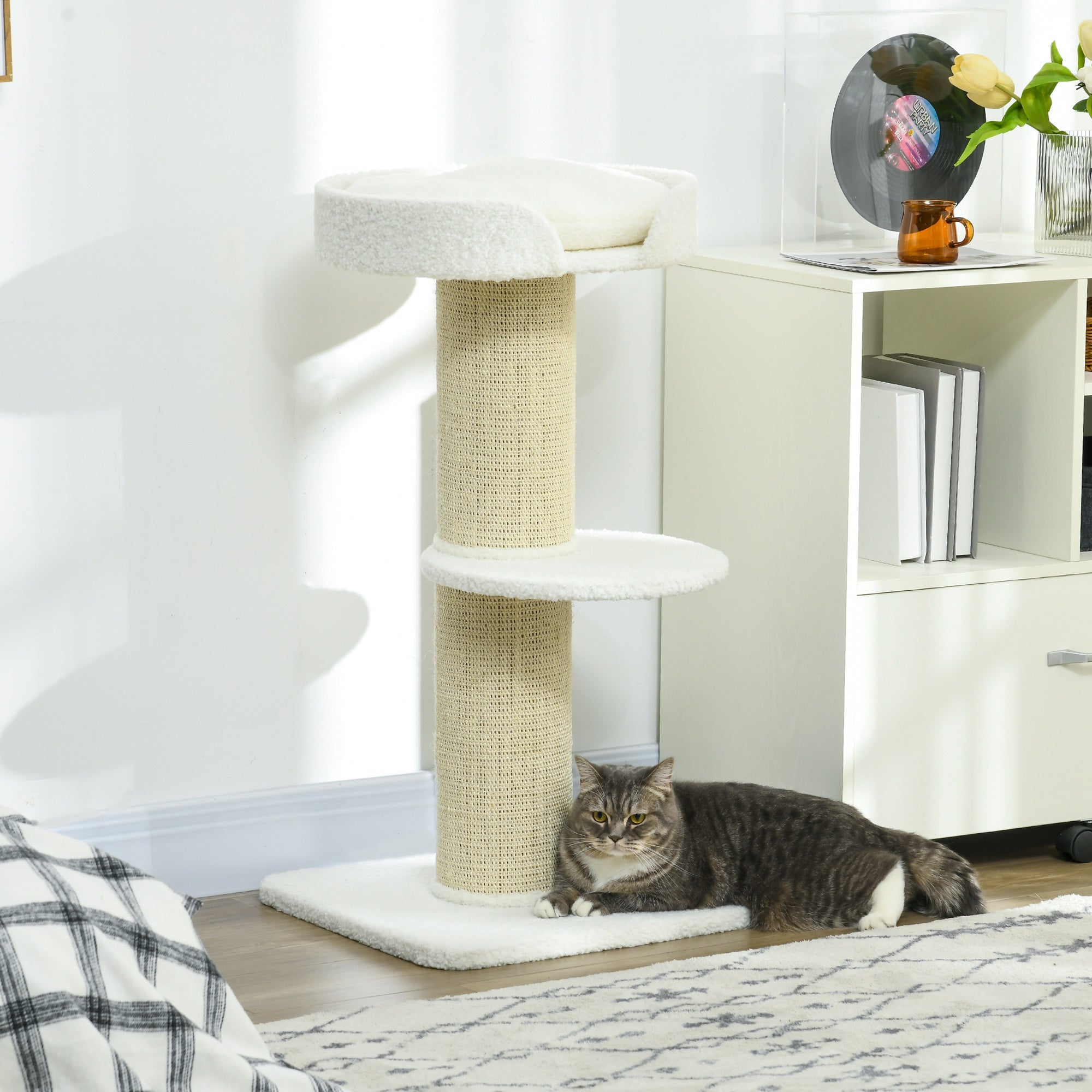 Cat Tree Kitty Tower with Sisal Mat Scratching Post, Cat Bed, Cushion, Perch, 18