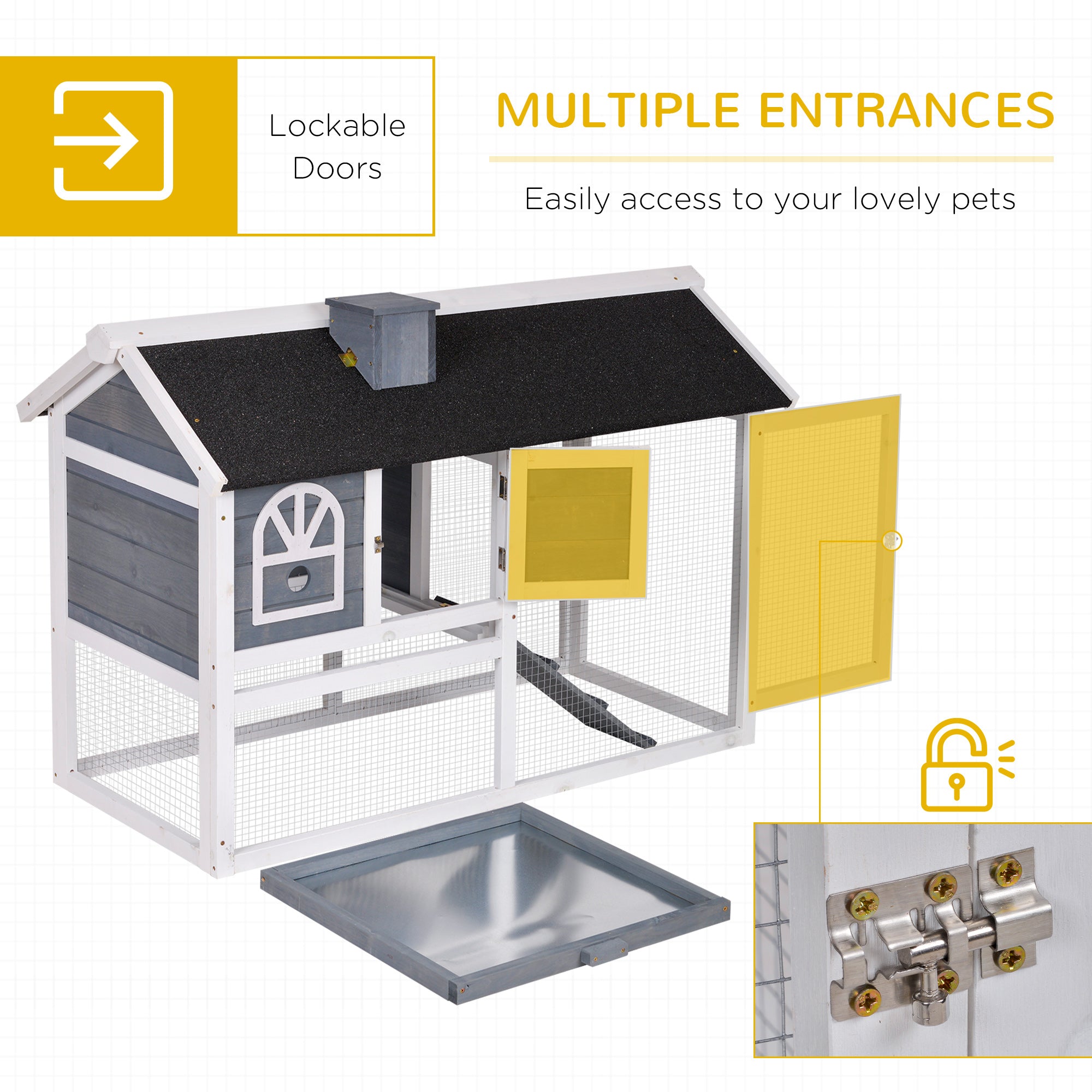 Wooden Rabbit Hutch with Run, Tray, Ramp, Asphalt Roof, Grey Rabbit Hutch at Gallery Canada