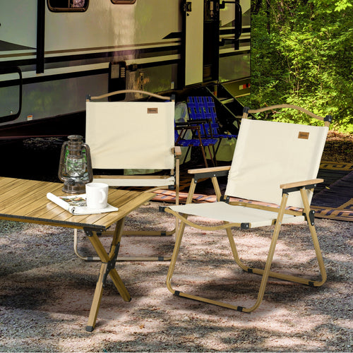 Set of 2 Camping Chair, Lightweight Folding Chair, Portable Armchairs, Excellent for Festivals, Fishing, Beach and Hiking, Beige
