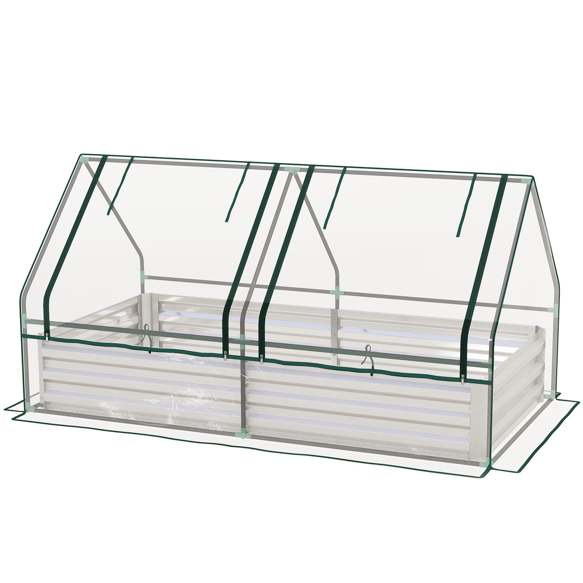 6' x 3' Metal Planter Box with Cover, Raised Garden Bed with Mini Greenhouse for Herbs, Vegetables, Clear and Silver Raised Garden Beds Clear and Silver at Gallery Canada